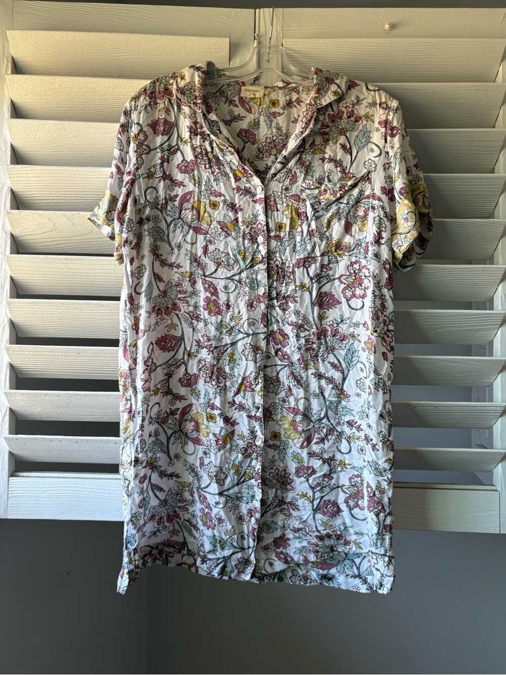 Cost Plus World Market White Floral Button-Down Shirt with Pink & Yellow